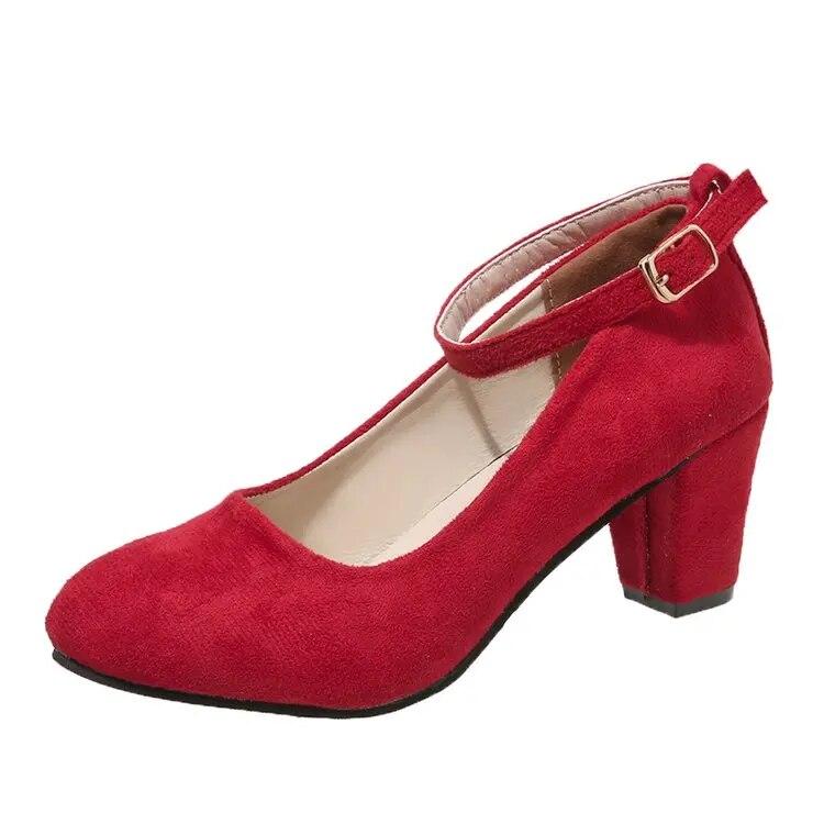 Пикантные бежевые туфли-лодочки на высоком каблуке с ремешком на щиколотке, осенние туфли-лодочки из флока с круглым носком, женская летняя обувь, женские модные туфли-лодочки на мелкой подошве, большой размер 42 42 красный