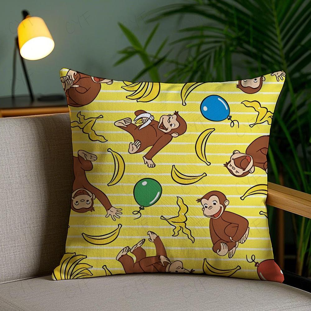George The Curious Monkey Pillow Case Anti-dustmite Pillowcase Invisible Zipper Silky Short Plush Sofa Cushion Cover