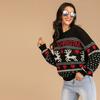 Damen Herbst/Winter Weihnachts-Pullover, Damen Pullover Rundhals, Locker Lässig Reh Jacquard Strick