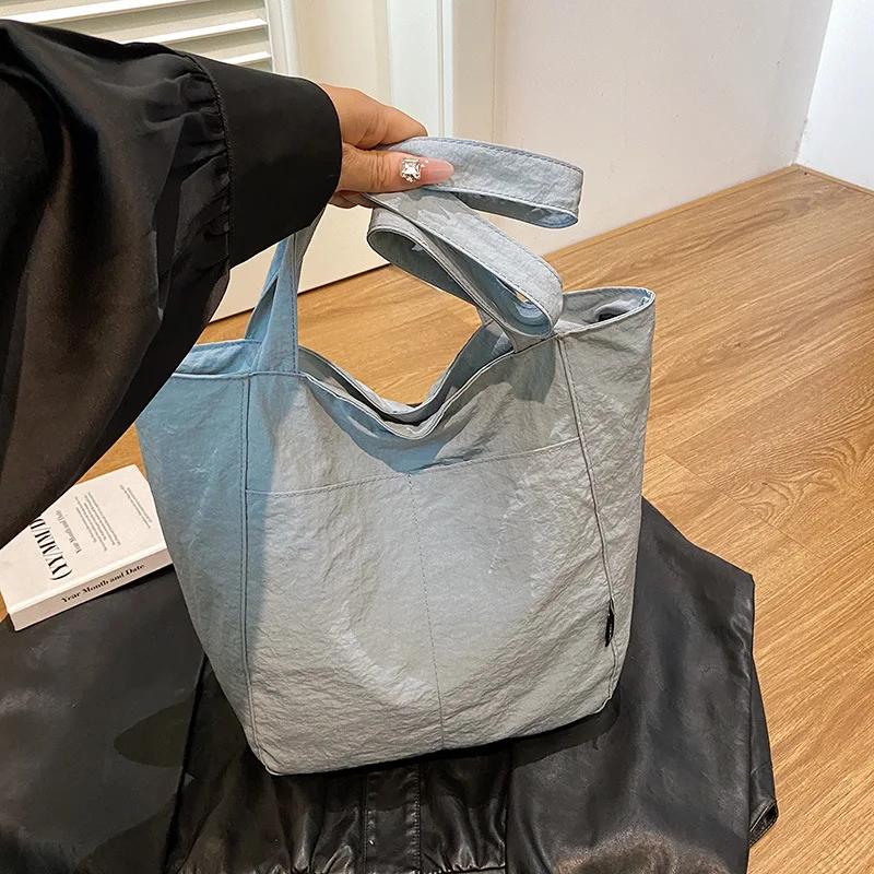 Leisure Japanese Nyl Waterproof Solid Color Simple Large Capacity Student Commuter Shoulder Cross Tote Bags
