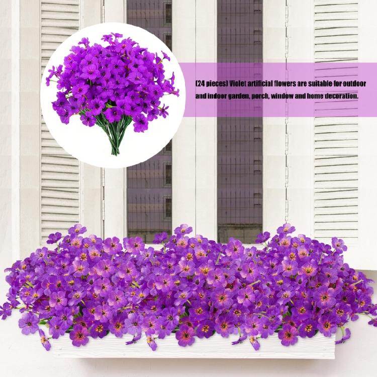 Set Of 24 Plastic Faux Violets Bundles For Porch Window Box And Seasonal Decorating Artificial Floral
