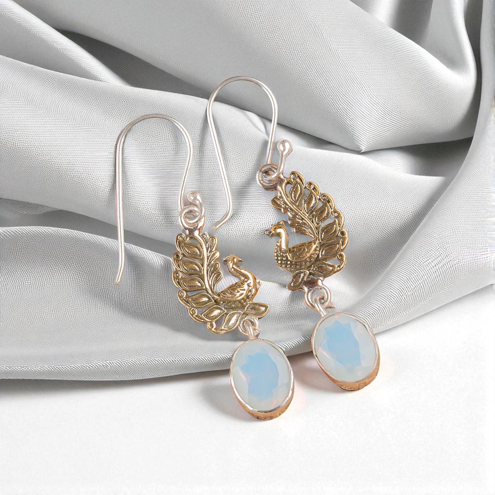 

Milky Opal Gemstone 925 Sterling Silver Jewelry Handmade Women s Earrings 1.8 EE-88-17