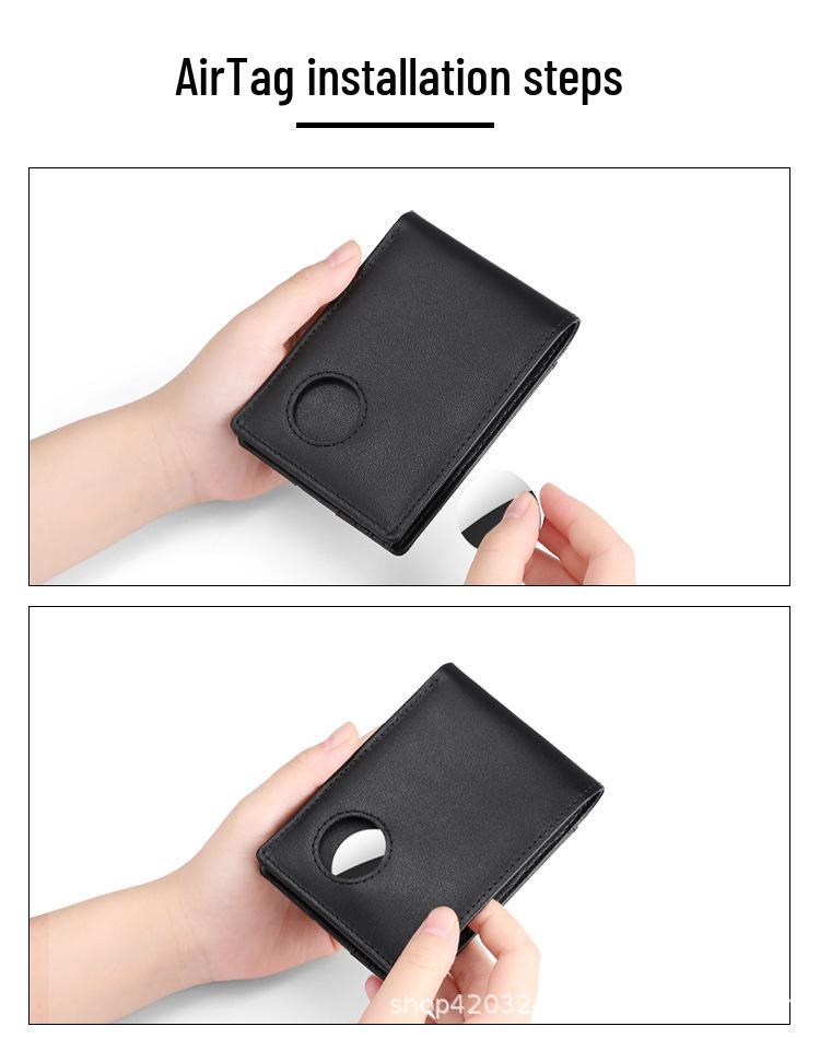 Men's Genuine Leather Wallet with Apple AirTag Holder, Dollar Clip, Anti-Demagnetization, Anti-Theft.