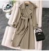 Women's Gray Mid-Length Trench Coat - 2025 Spring Autumn, Korean Petite Design, British Style