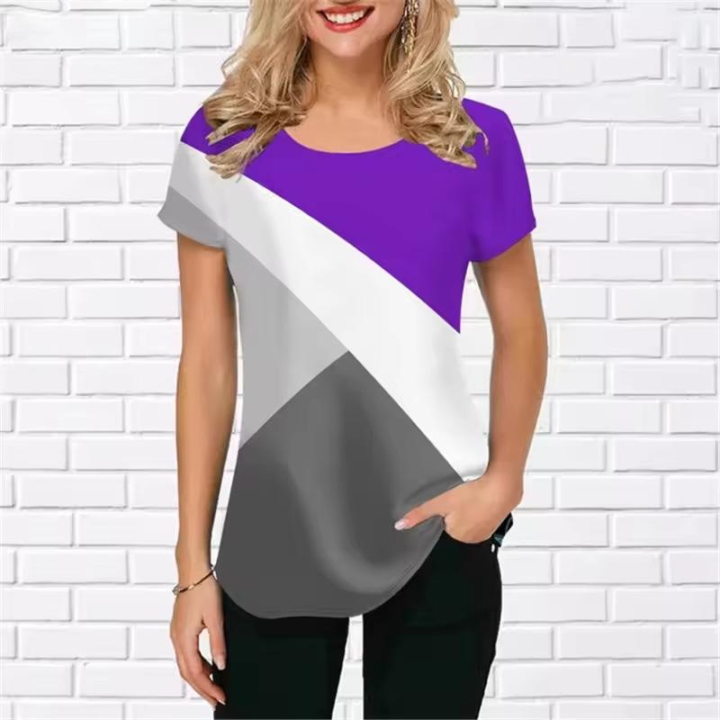 

Літній топ з круглим вирізом та 3D-принтом, модний, повсякденний, класичний, простий, з короткими рукавами, жіноча футболка L