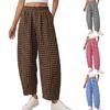 Women Plaid High Waist Loose Cropped Lantern Wide Leg Casual Pants