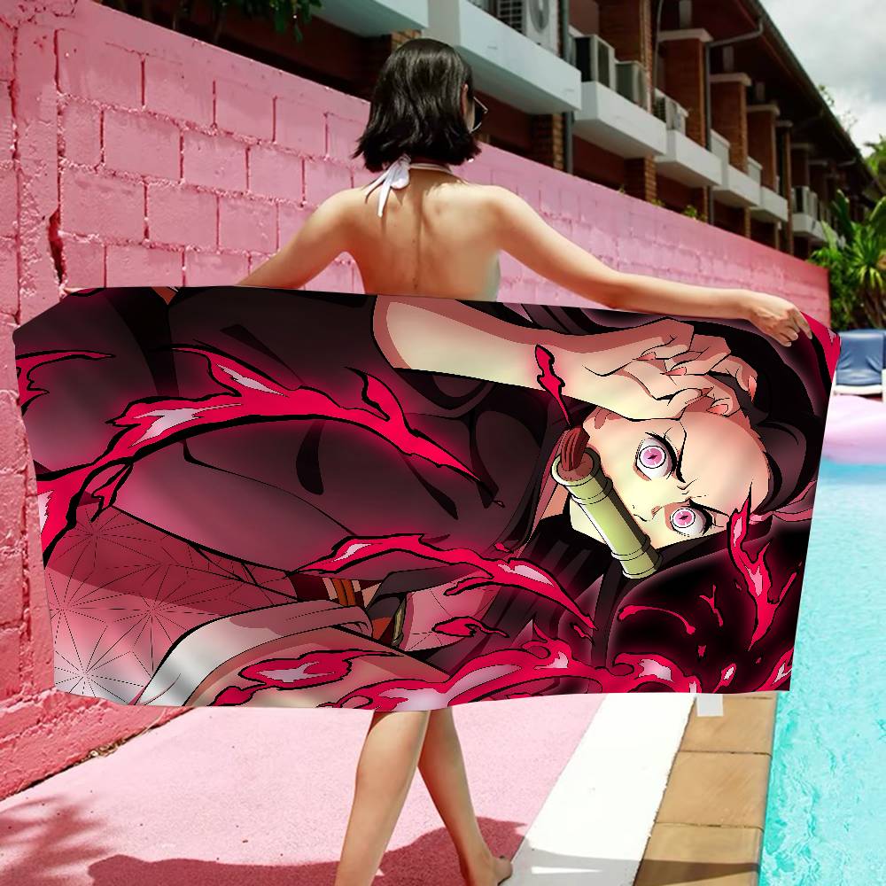 Nezuko Kamado Cartoon Microfiber Blanket Quick Drying Beach Towels Oversized Printing Super Absorbent Pool Towel Blanket