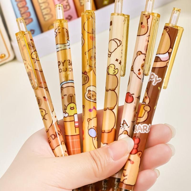 6Pcs Cartoon Cute Capybara Panda Gel Pens Kawaii Quick-Drying Writing Smooth Elegant Neutral Pens Student Stationery Gift