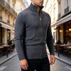 Men's Zip-Up Knit Cardigan Sweater with Mock Neck, Slim Fit Long Sleeve Cable Stripe Business Casual Top