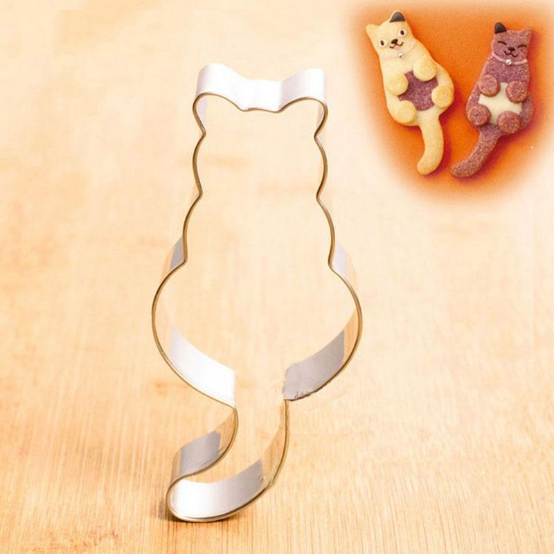 2PCS Stainless Steel Cookie Cutter Cat Shadow Cake Biscuts Cutter Fondant DIY Mold