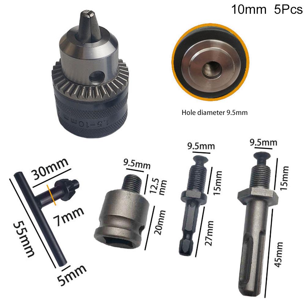 5Pcs 1.5-10mm 3//8-24UNF Drill Chuck Set Drill Adapter Changed Impact Wrench Into