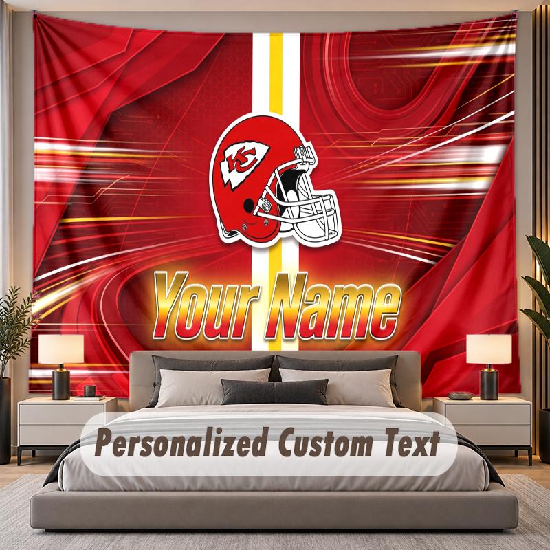Custom Name Text Tapestry Kansas City Chiefs Personalized Polyester Wall Tapestry For Bedroom And Room