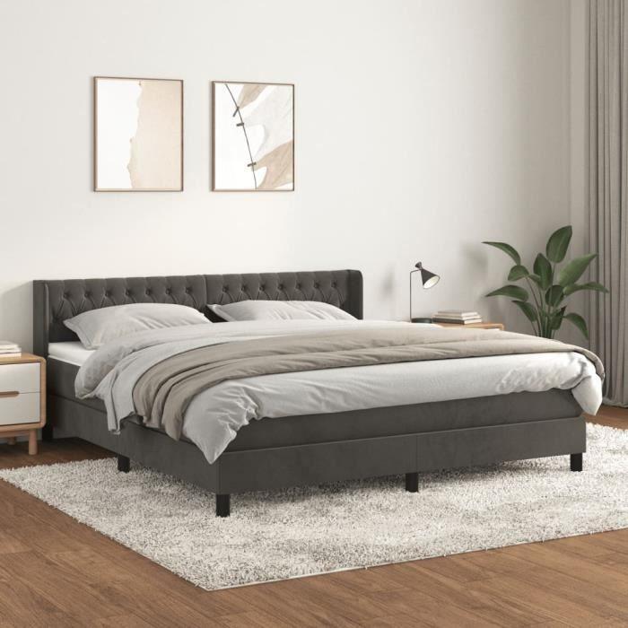 3131154 vidaXL Divan Bed and Mattress Dark Grey 180x200cm Velvet