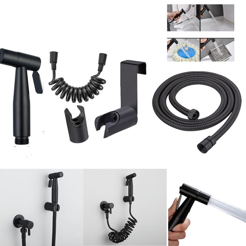 Black Stainless Steel Handheld Bidet Sprayer Set for Toilet Premium Pressurized Bathroom Shower Head with Spring Hose & Valve