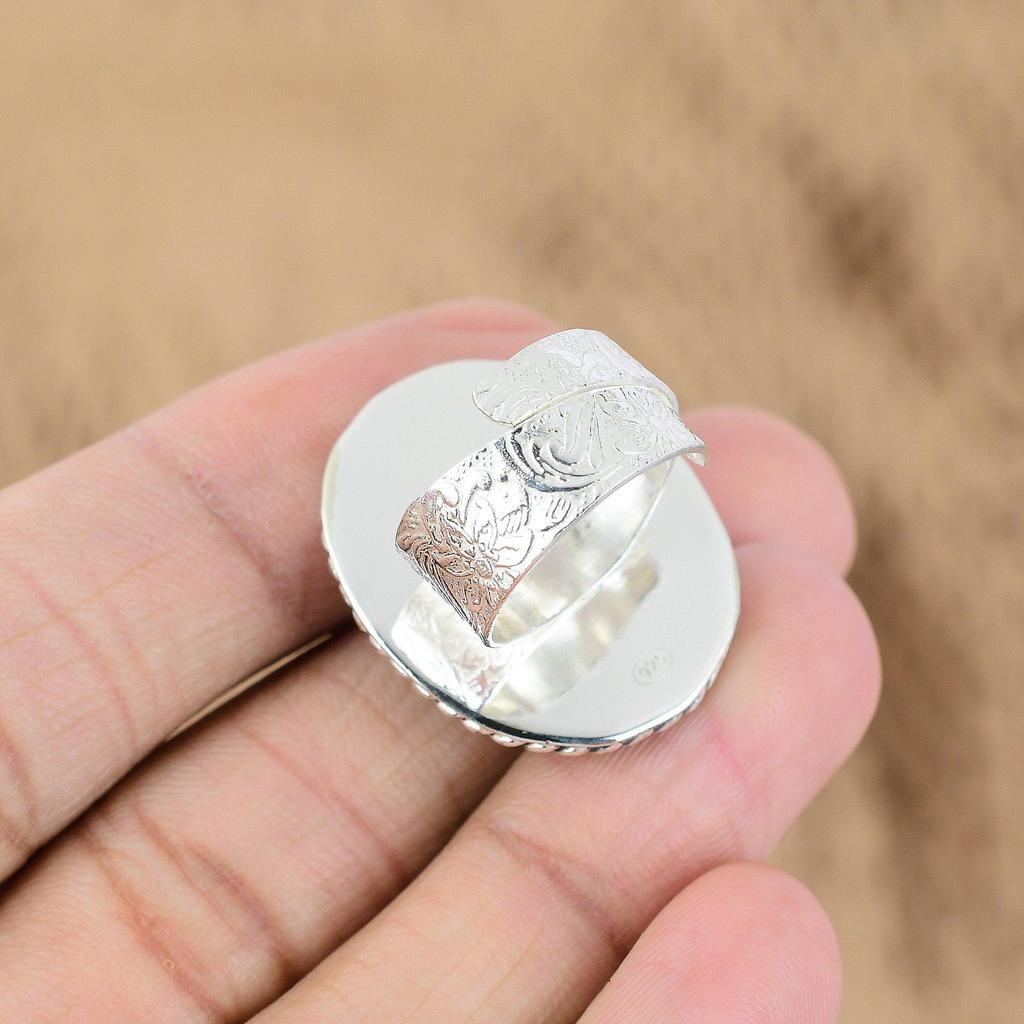 Natural Moonstone Gemstone Multi Stone Adjustable Ring 925 Silver For Girls