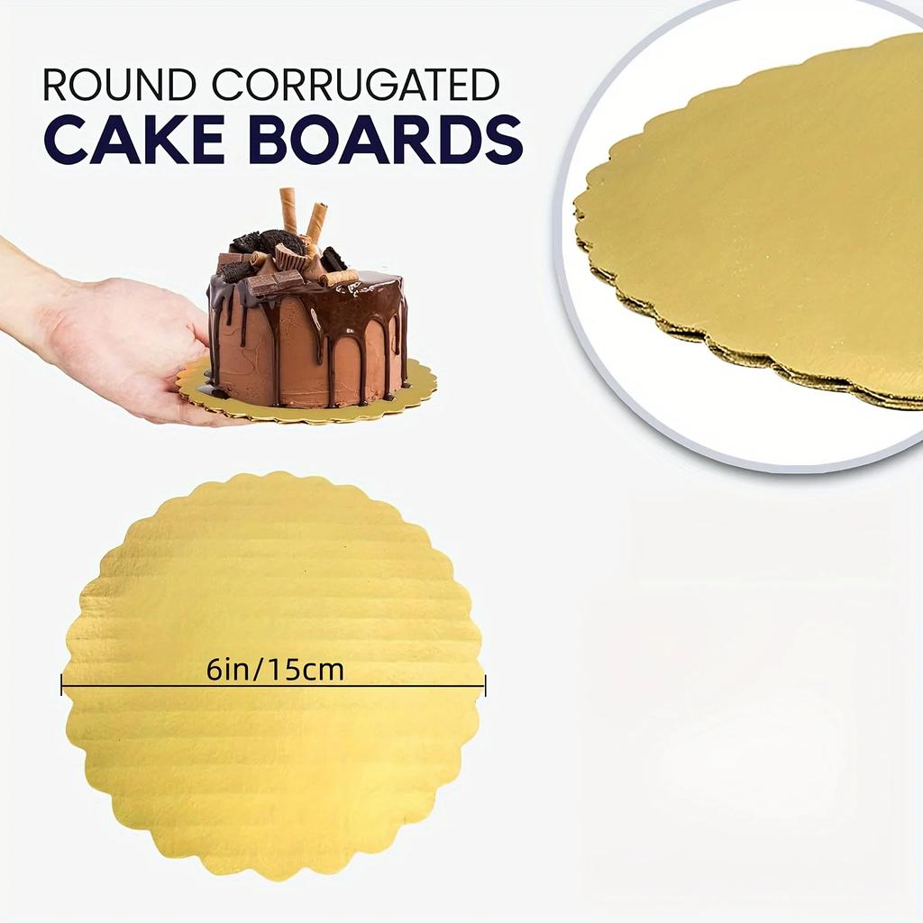 5pcs Cake Board with Golden Circular Cake Circles, 6/8/10/12 Inch Cake Base Cardboard, Suitable for Baking Cakes, Golden