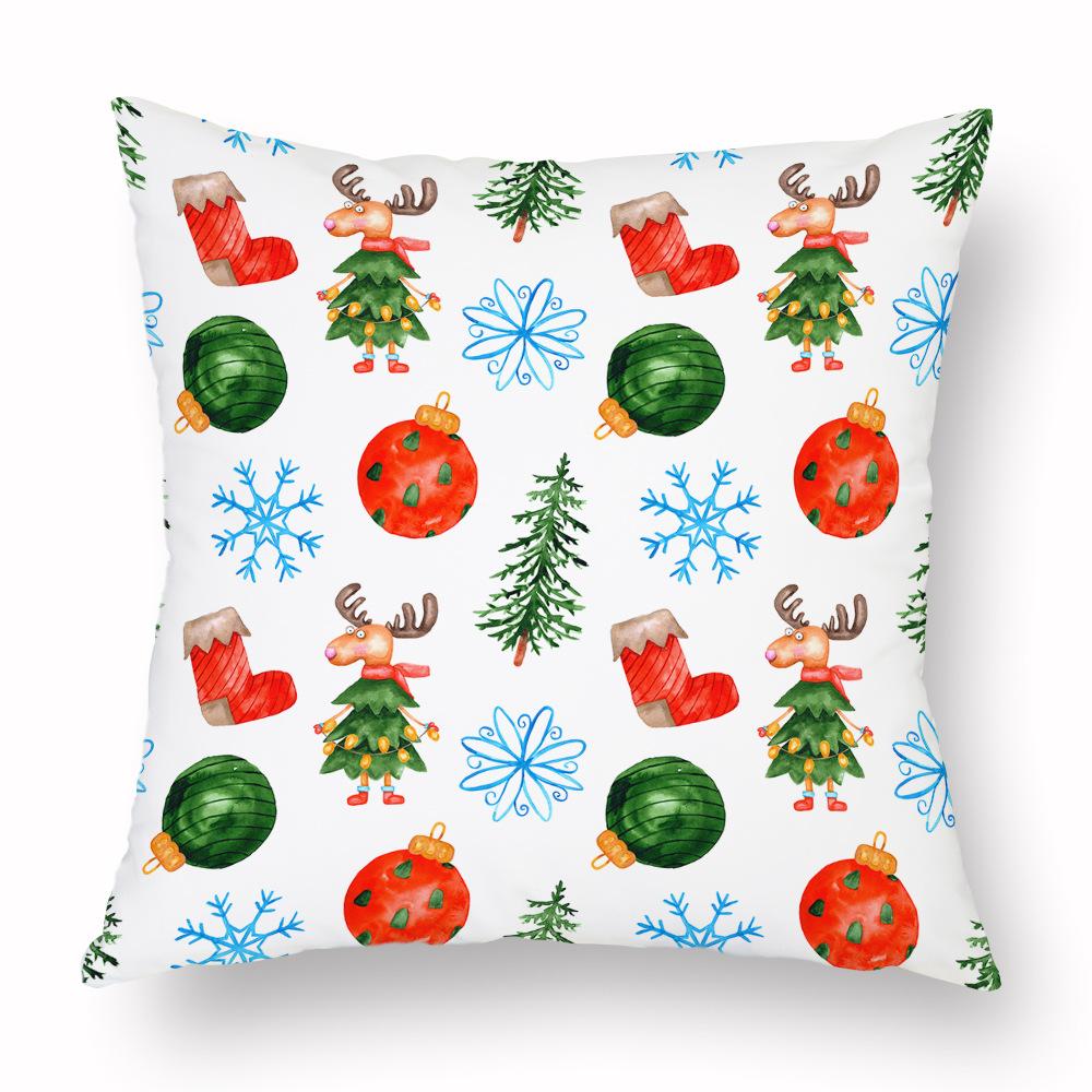 Cross-border Amazon Watercolor Christmas Pillow Case Cushion Car Living Room Cushion Manufacturer Can Be Customized