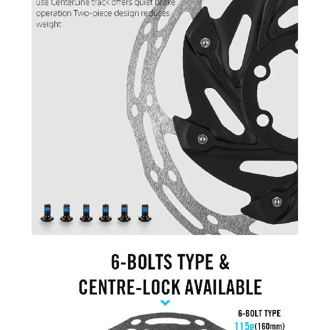 RYET Bicycle Brake Rotors 140mm/160mm 6-Bolts&Center-Lock MTB Rotors Road Bike Bicycle Disc Brake Rotors Bicycle Accessories