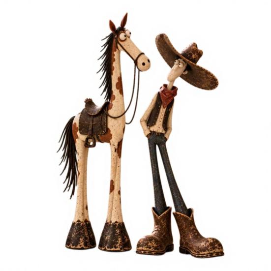 Handcrafted Horse Sculpture 1/2Pcs West Cowboy Figurine, Cartoon Resin Statue, Figurine Shaped Desktop Decoration for Home Office Western Statue