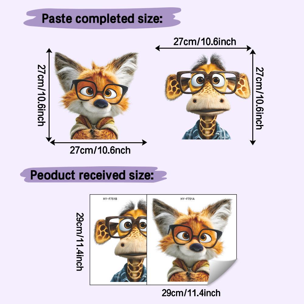 Self-adhesive Wall Stickers Dressed Big-eared Giraffe and Fox for Kids Room Bedroom Home Decor