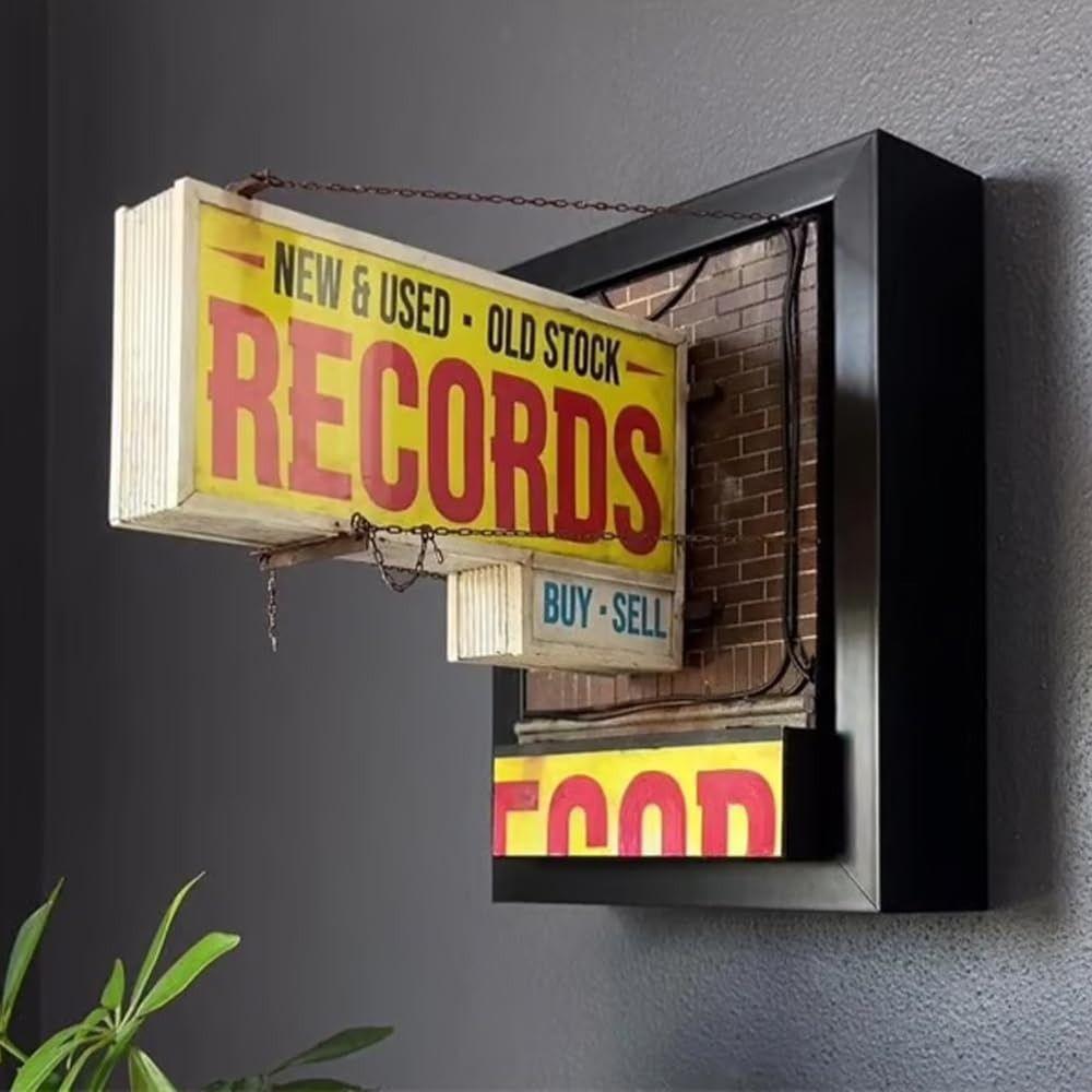 3D Miniature Record Store Retro Wall Light Energy Saving Retro Record Player Wall Light  Decoration