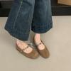 Französisches Wildleder Ein-Wort-Schnalle Mary Jane Schuhe Damen 2025 Herbst neu Nischendesign Perle weiche flache Schuhe
