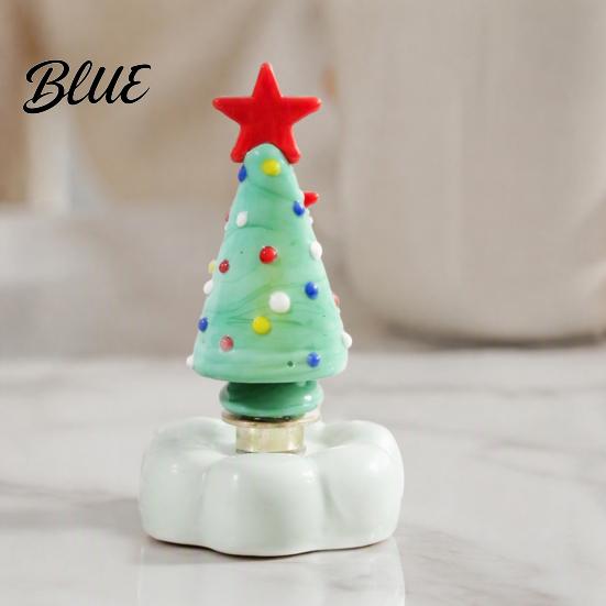 Handmade Glass Crafts Christmas Tree Ornament with Star Top And Colorful Bead Details Handcrafted Holiday Table Decor Desktop Rotating Figurine