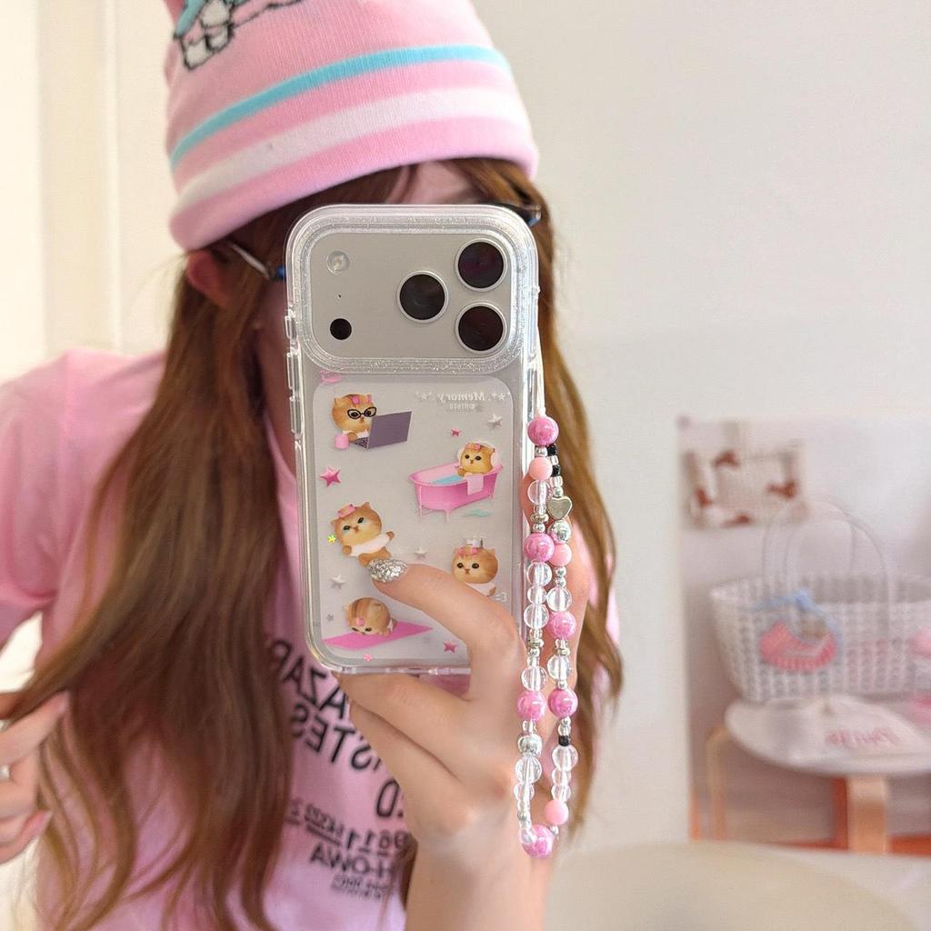 Cute Pink Cat Phone Case for iPhone 16/15p/14/17 Pro Max with Round Edges