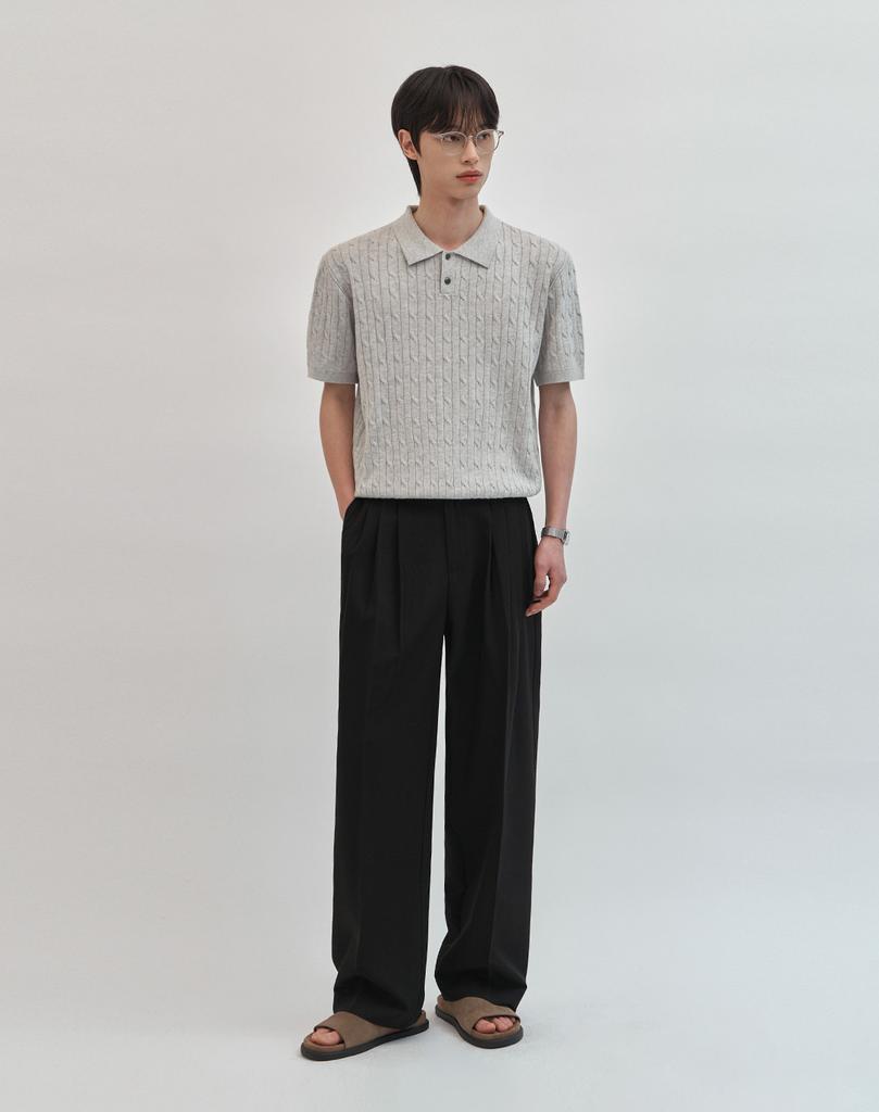WORK ON BODY OFF Tres Semi-Overfit Cable Collar Short Sleeve Knit [Gray]