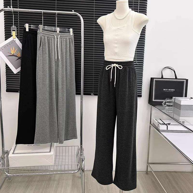 

145 Slimming Elastic Waist Wide-Leg Ground Pants - Casual Autumn/Winter Style, XS XL (121-130 lbs)