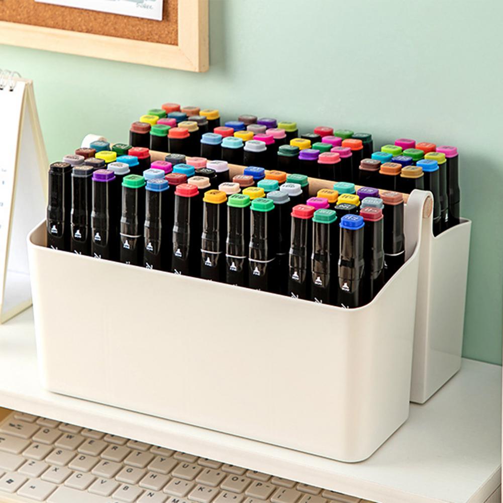 Storage Box With Wooden Handle Pen Holder 8 Compartments Desktop Stationery Organizer Marker Watercolour Pencil Storage For Home