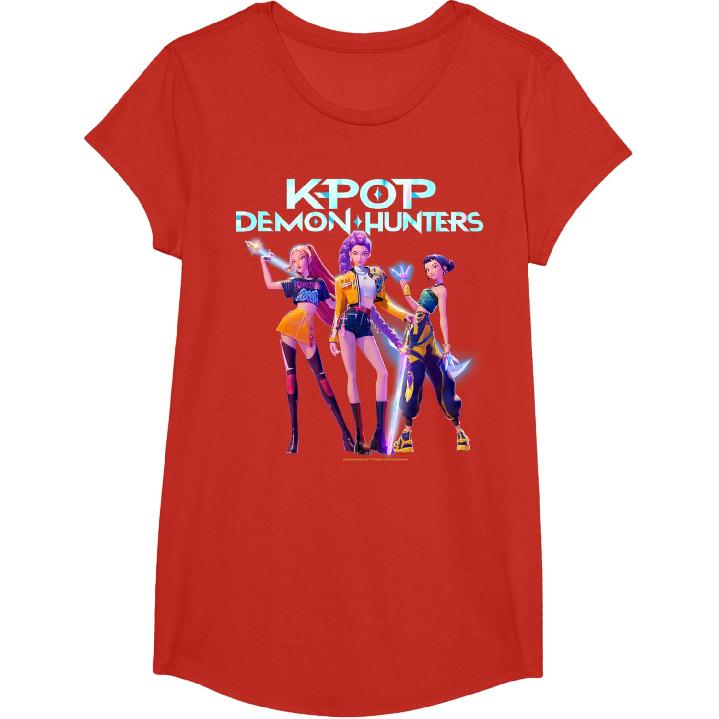 Camiseta Kpop Demon Hunters Huntrix Poses Heroicos Foto Grupal