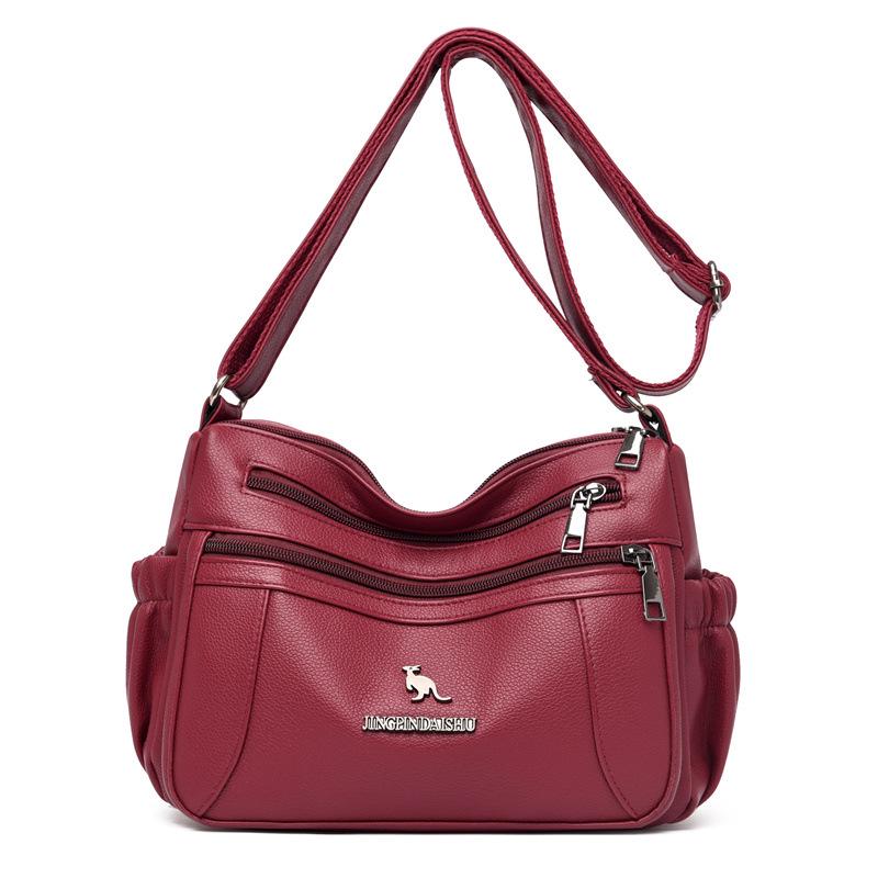 2025 New Soft Leather Large Capacity Multi-Layer Shoulder Crossbody Bag for Middle-Aged Women