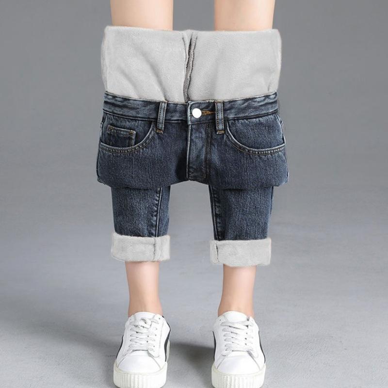 Neue Damen Thermo Slim Jeans Herbst Winter Warm Plüsch Stretch Jeans Damen Schneehose Skinny Bleistift Gerade Hose