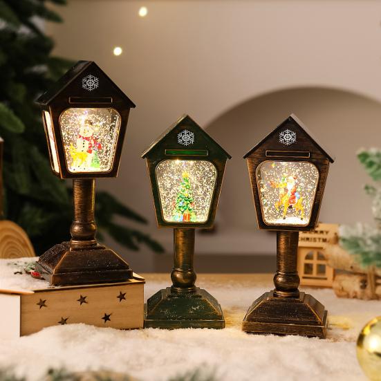 Vánoční větrné světlo USB/Bateriové Poštovní schránka Design Lampa Retro Flitrová Skleněná Koule Santa Claus Sněhová Vločka Lucerna Vánoční Dekorace