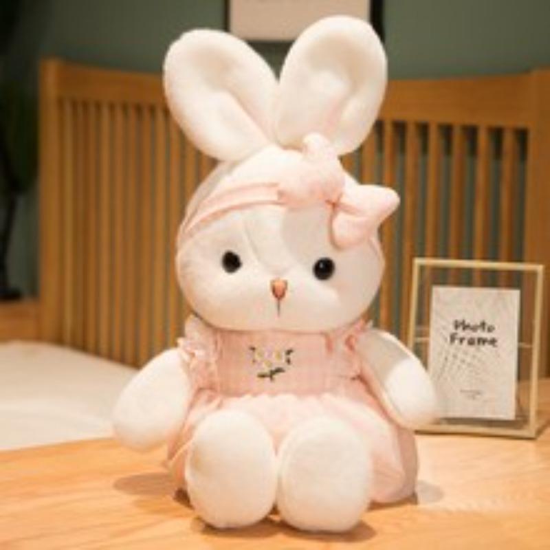 Easter Bunny Plush Doll Soft Stuffed Animal with Headband Cute Holiday Rabbit Toy for Birthdays and Easter Gifts