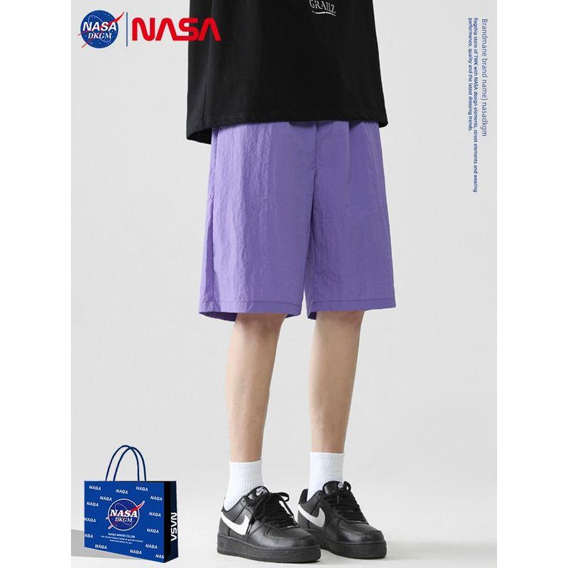 Nasa Dkgm American-Style Straight-Leg Ice Silk Shorts for Men, Summer Thin Trendy Brand Loose Quick-Dry Five-Point Pants