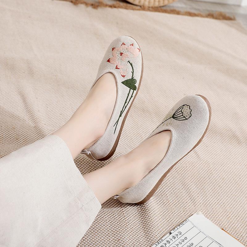 Fashion Spring Summer Old Beijing Cloth Shoes Cotton Flats Chinese Ethnic Embroidered Women's Loafers Casual Single Shoes Zapatos Mujer