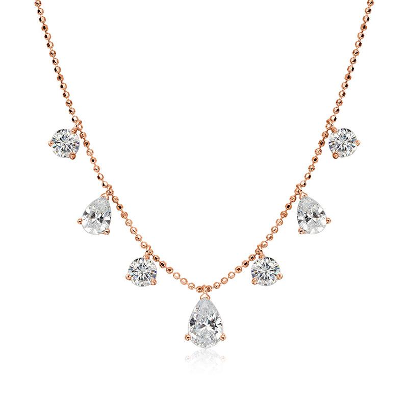 

Smyoue 5.1CTTW Pear/round Cut Moissanite Necklace for Women Luxury Female Neck Chain 925 Silver Jewelry Plated 18K 42cm and 3cm&all moissanite stone