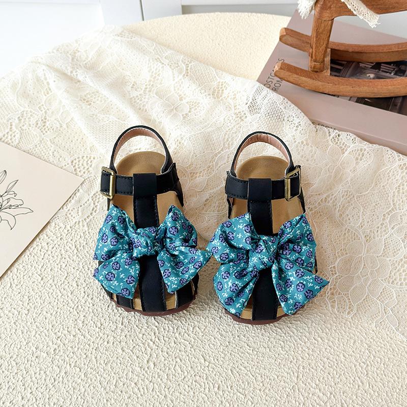 

Summer Girls Bow Decor Thick Sole Roman Sandals Cute Princess Style Kids Beach Shoes 23 чёрный