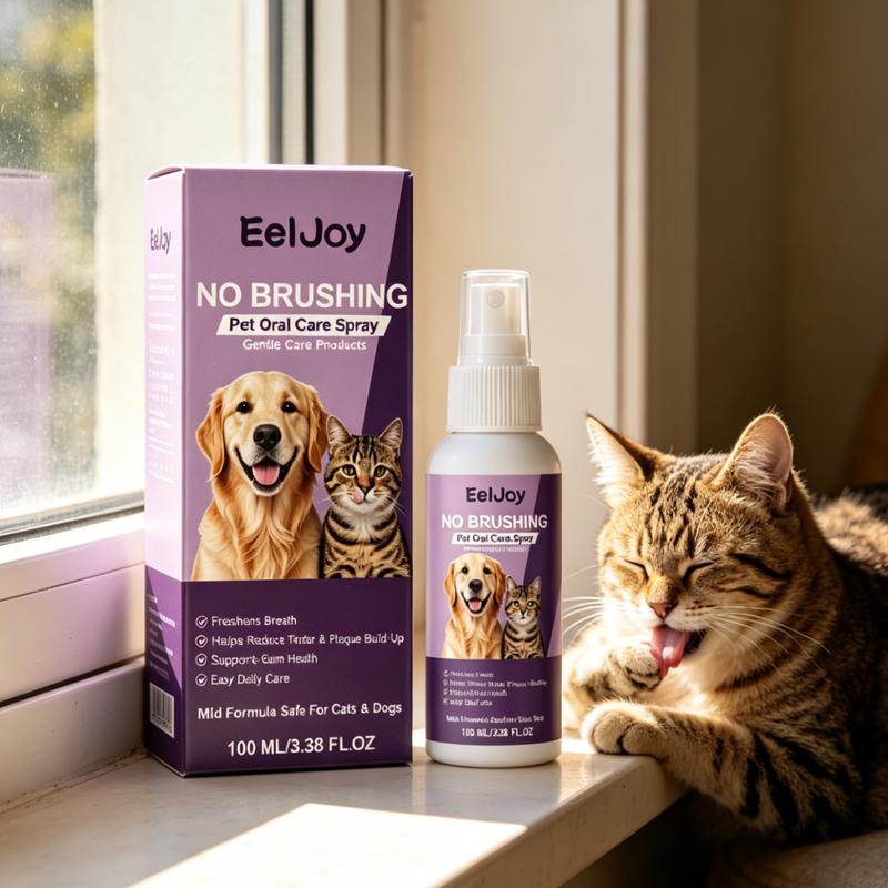 EelJoy No Brushing Pet Oral Care Spray Removes Oral Odor Supports Gum Health Convenient Gentle Pet Breath Freshener Spray 100ml