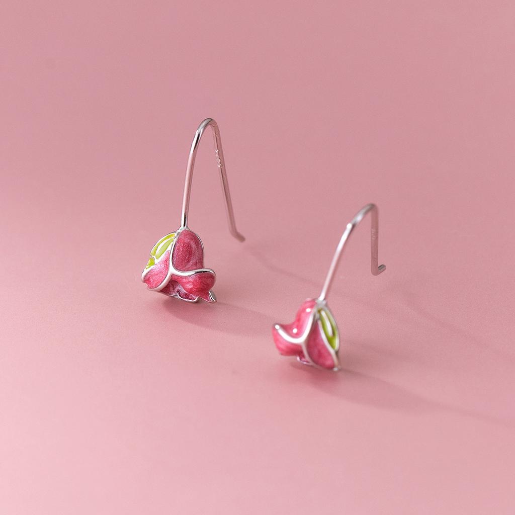 New Fashion Gentle Pink Creative Tulip Ear Hook 925 Sterling Silver Personality Sweet Flower Exquisite Earrings TYB283