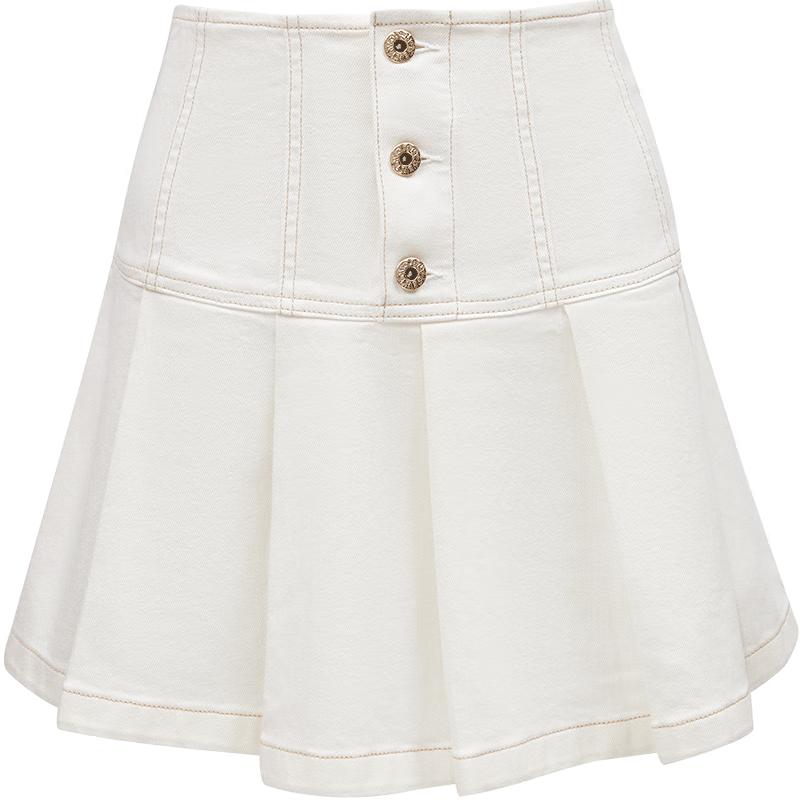 ONLY Women s 2025 Spring High-Waisted Pleated Denim Mini Skirt M