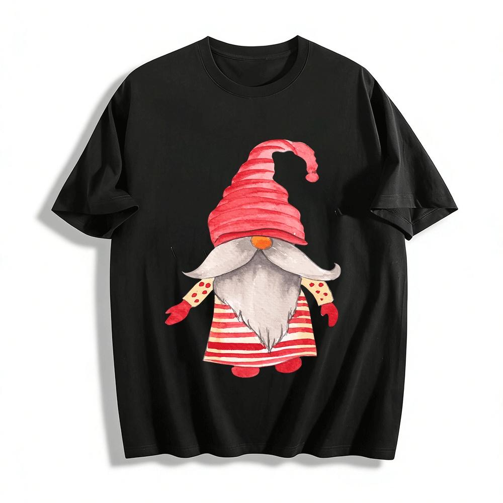 

Christmas Striped Pointed Hat Gnome Print Casual Top Pure cotton T-shirt XXS