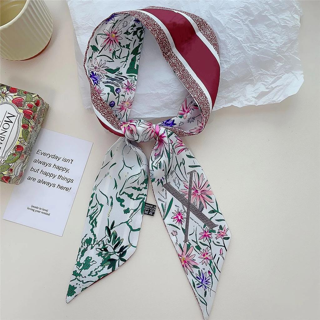26 Letter Printed Headband 100x6cm Fashion Small Silk Scarf For Women New Design Brand Scarves Women's Bags Hair Tie Accessories