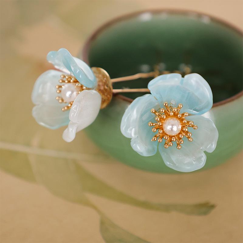 Liu Miantang-Style Hanfu Glazed Blue Hairpin: Ancient Chinese Costume Accessory