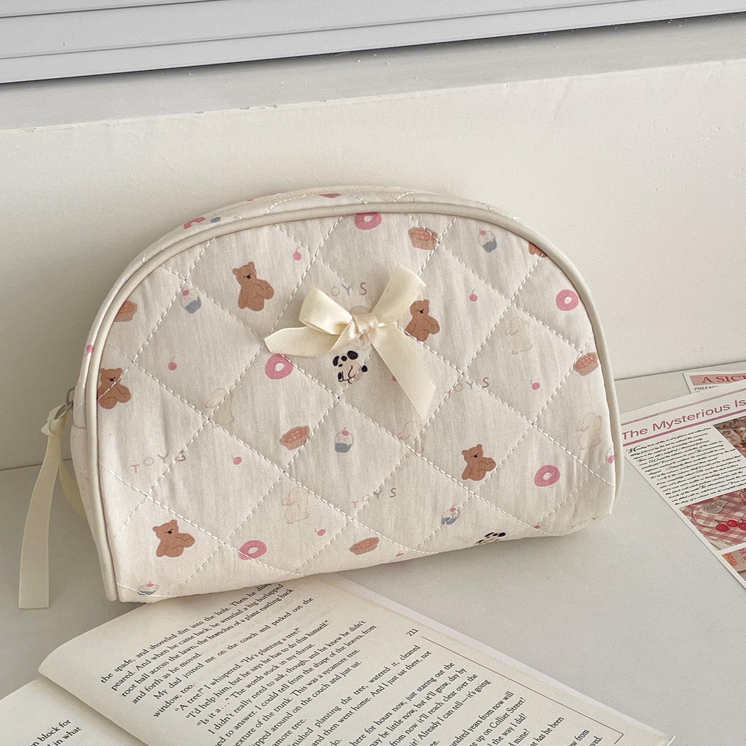 

S/L Bow Semi-circular Makeup Bag Woman Cosmetic Bag Makeup Organizer Large Capacity Toiletry Bag Portable Travel Organizer