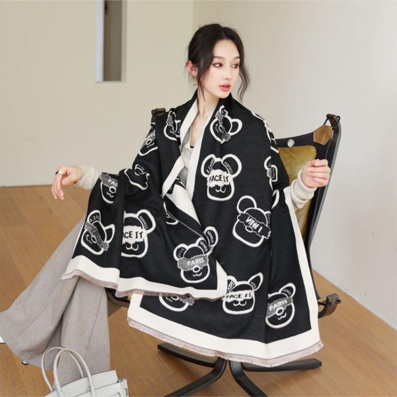 Autumn and winter new cartoon bear jacquard scarf women's thickened versatile imitation cashmere scarf winter warm shawl