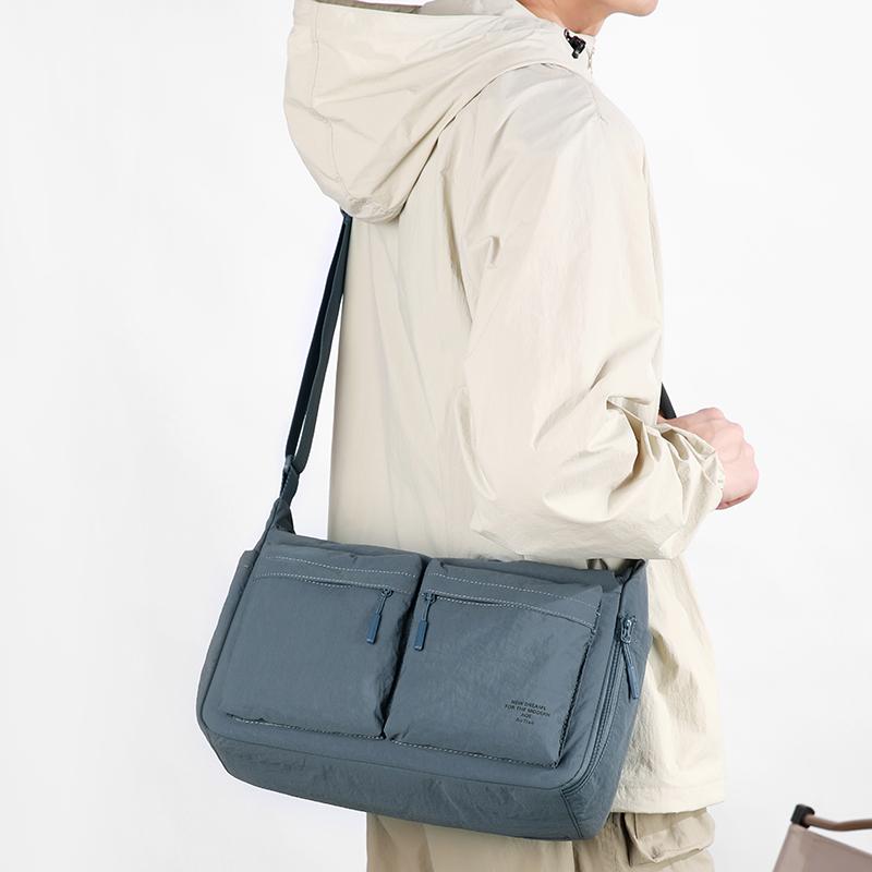 Multi-Pocket Nylon Messenger Bag with Zipper Closure Casual Crossbody Shoulder Purse for Men Daily Travel