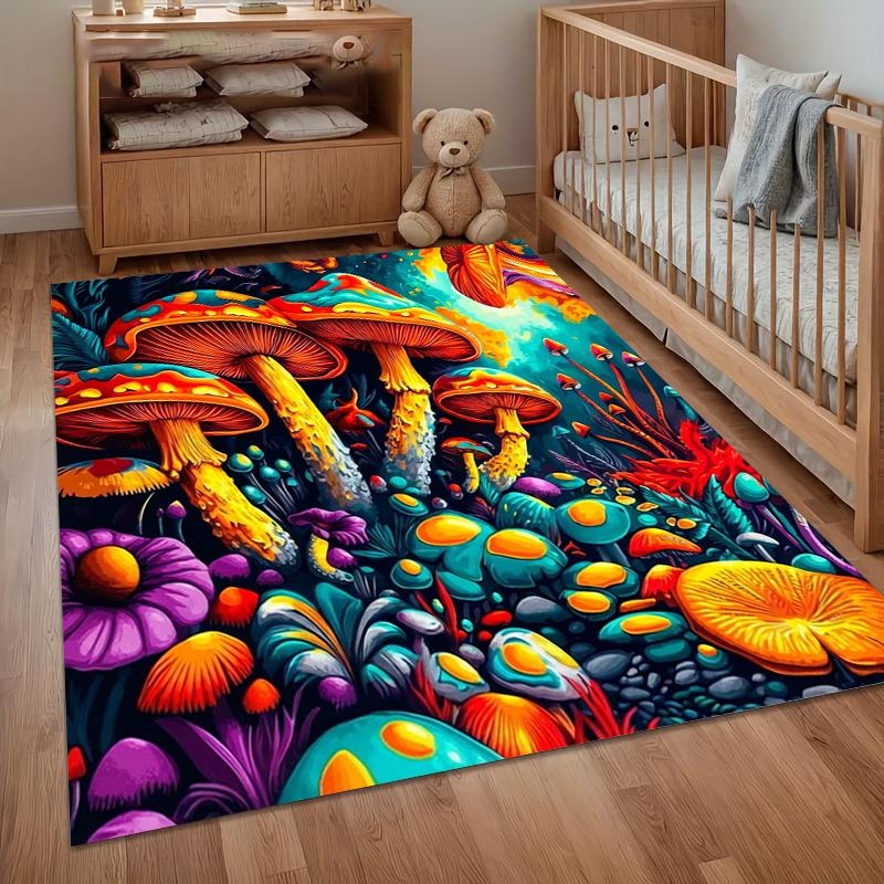 Trippy Mushroom Flor Mat Rug Psychedelic Forest Pattern Non Slip Floor Mat for Living Room Bedroom Hippie Home Decor Carpet 40X60cm